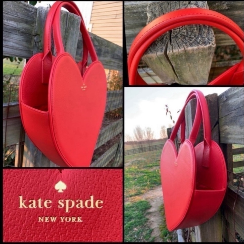 Kate Spade Dolly Red Heart Large Rose Colored Glasses Leather Novelty Rare Bag - Picture 3 of 11